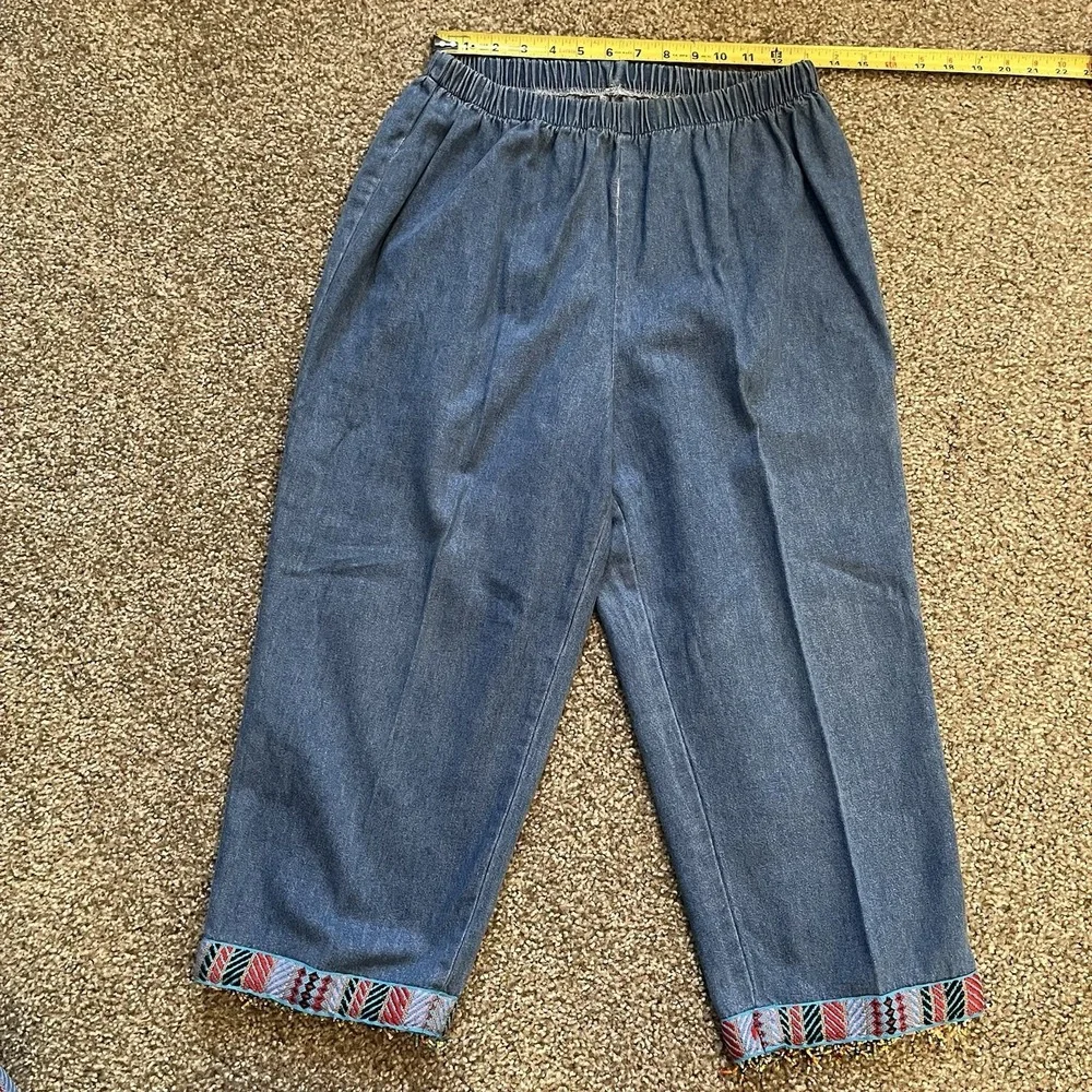 Vtg Women's‎ Beaded Denim Top Cropped Pants Set XL Grandmacore Tribal